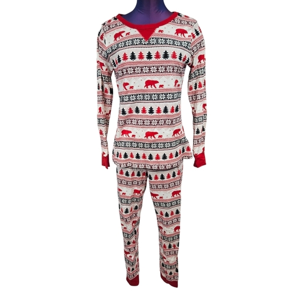 WonderShop Red & White Festive Bear Fair Isle Pajama Set Size Medium Women's G62 - Picture 11 of 12